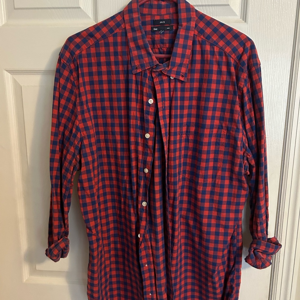 Men's Red and Blue Checkered Shirt